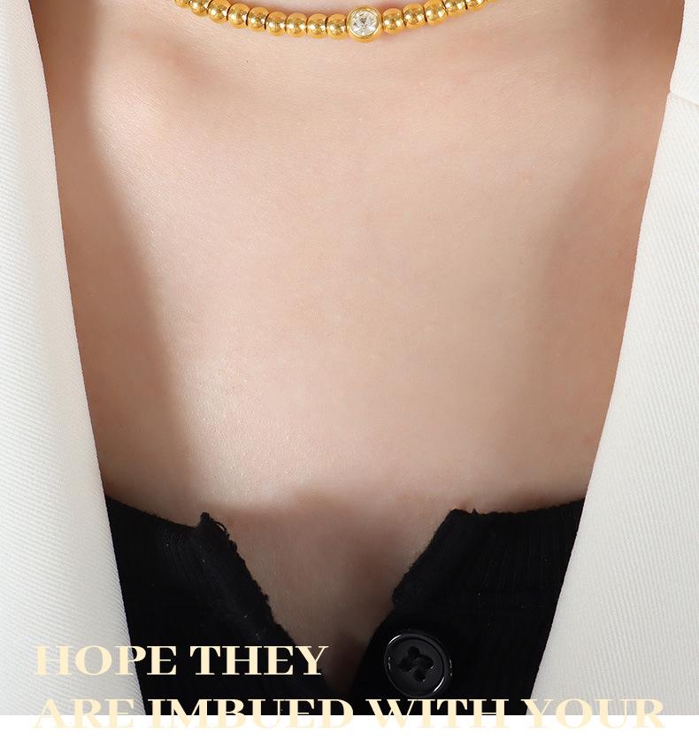 18K Gold Titanium Steel Beaded Zircon Necklace & Bracelet Set for Women