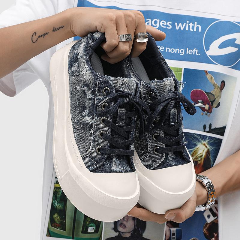 Board shoes men's shoes spring and autumn new retro denim breathable low-top thick-soled heightening men's sports and leisure trendy shoes