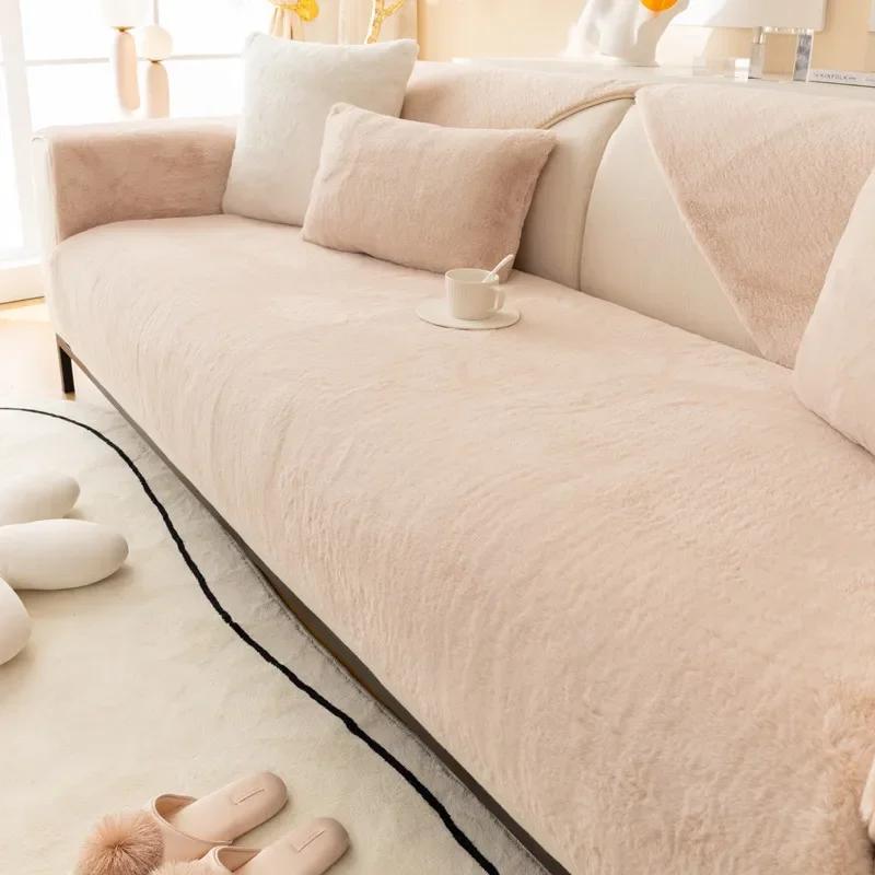 Winter Sofa Mat with Cat Feeling High Grade Anti Slip Thick Plush Sofa Cover Solid Light Luxury Seat Cushion Cover
