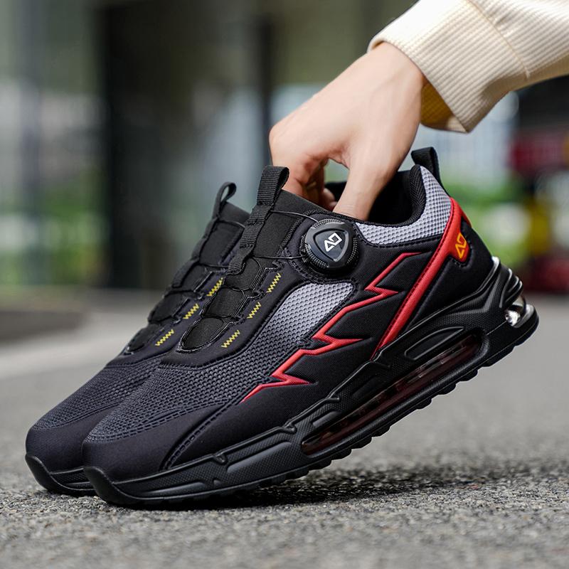 New Men's Breathable Mesh Sports Shoes Autumn Outdoor Leisure Running Hiking Shoes Convenient Button Rotating Design
