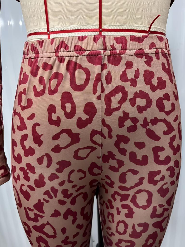 Leopard Print Women's Autumn/Winter Long Sleeve & Pants Home Wear Set