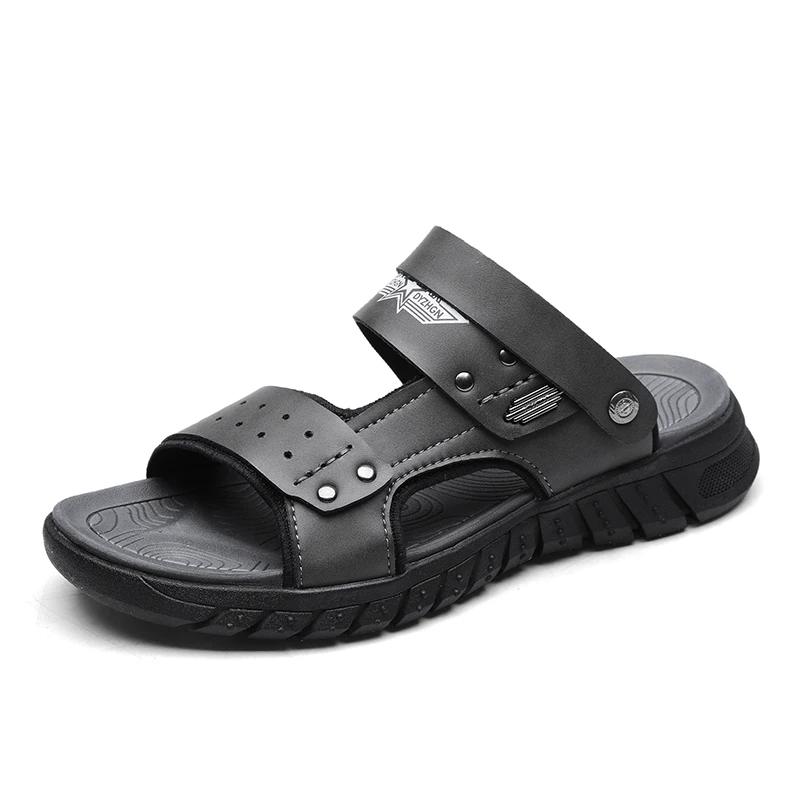 

Летние мужские сандалии из натуральной кожи, уличные римские сандалии, пляжные нескользящие повседневные легкие спортивные сандалии с открытым носком для мальчиков 38 серый