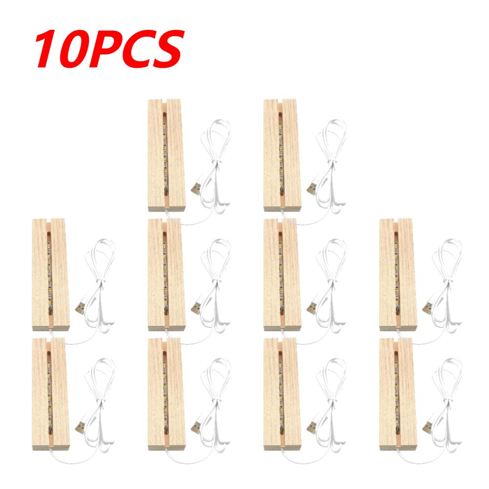 1-20PCS Rectangular Wooden Led Lights Display Base Stand 3D Acrylic Plexiglass Epoxy Resin Letter Lamp Bedside Night Lights