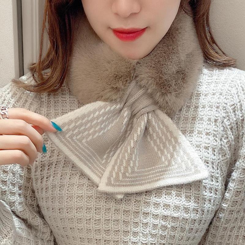 Winter Warm Solid Color Winter Neck Warmer Thicken Faux Rabbit Fur Plush Scarf Neck Warmer Cross Collar Scarf Cold Weather