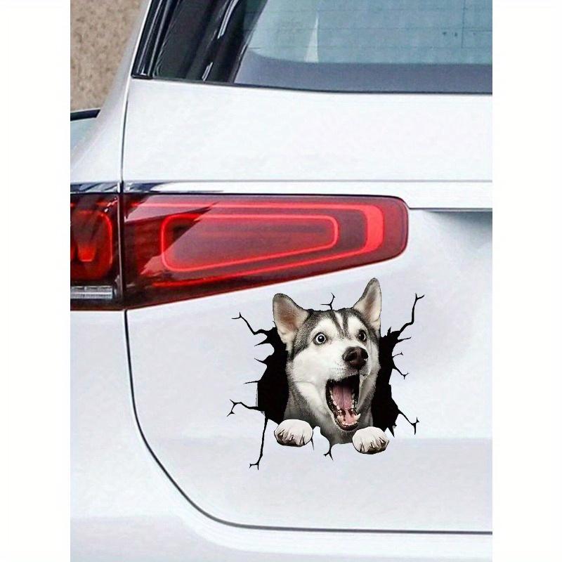 1pc Doodle Style Car Sticker with Cracks & Husky Dog Design