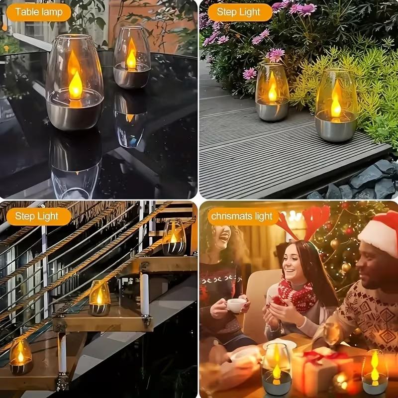Solar Outdoor Candle LED Night Light Suitable for Indoor Desktop Step Decoration Garden Lawn Guardrail Street Stairs Steps Party