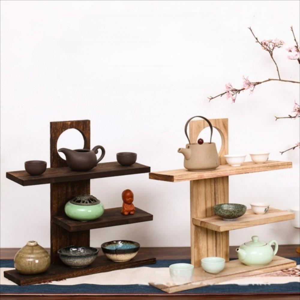 Antique Desktop Storage Shelf Chinese Style Tea Set Rack Retro Desk Shelves Home Decor