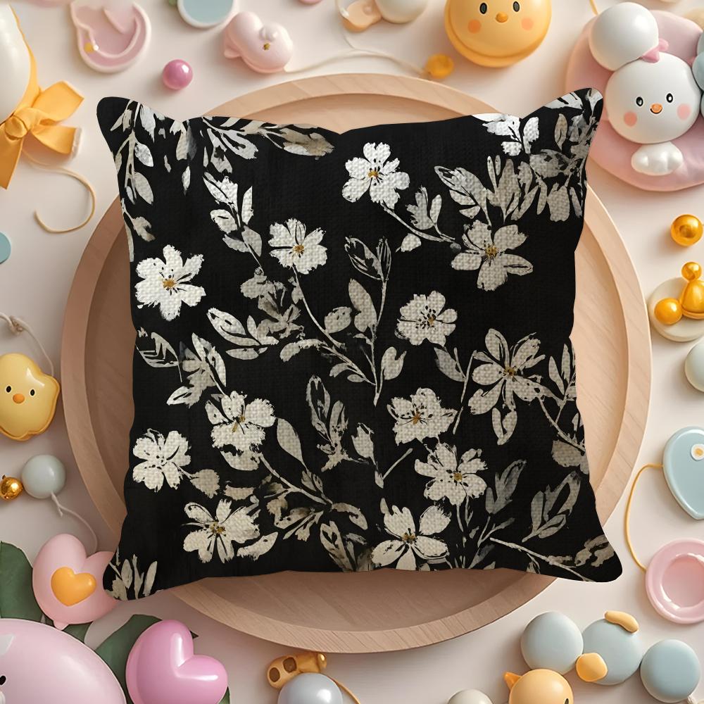 

Simple black and white floral pattern Pillow Case Sofa Living Room Bedroom Headboard Backrest Cushion Square Cushion 30X30cm