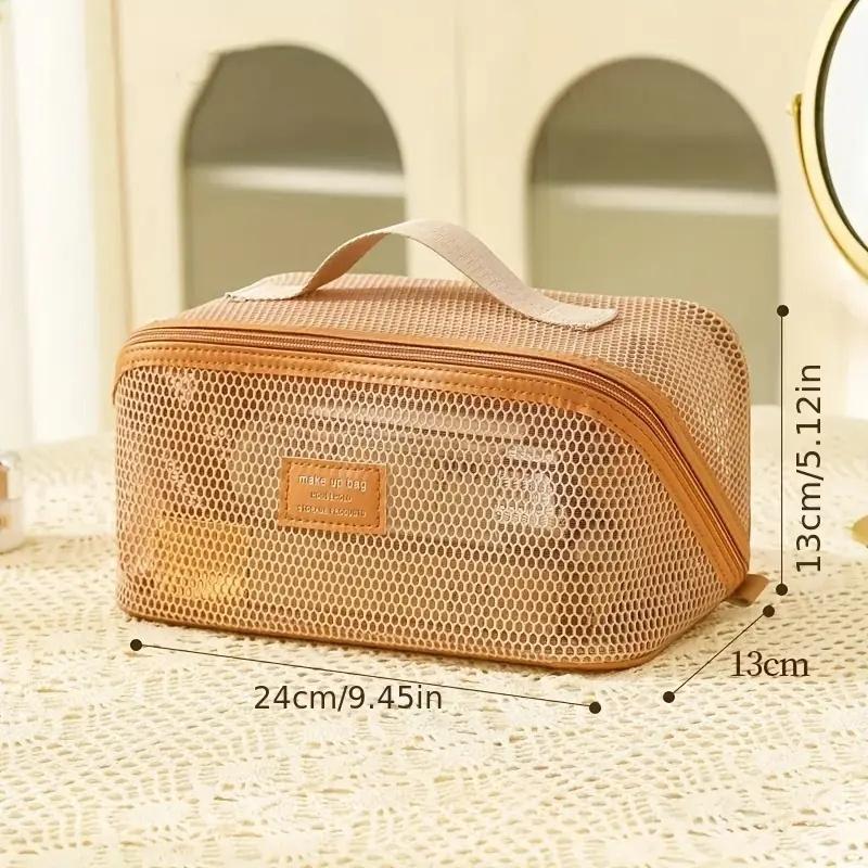

1 шт. Косметичка из нейлоновой сетки большой вместимости, прозрачная, многофункциональная наволочка для путешествий, легкий несессер для туалетных принадлежностей для женщин коричневый