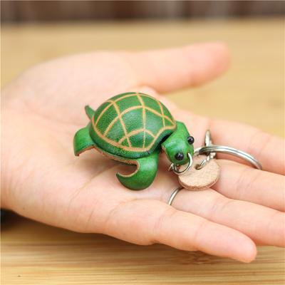 First Layer Cowhide Turtle Bag Pendant Green Turtle Keychain Mini Cute Cartoon Pendant Accessories Gift