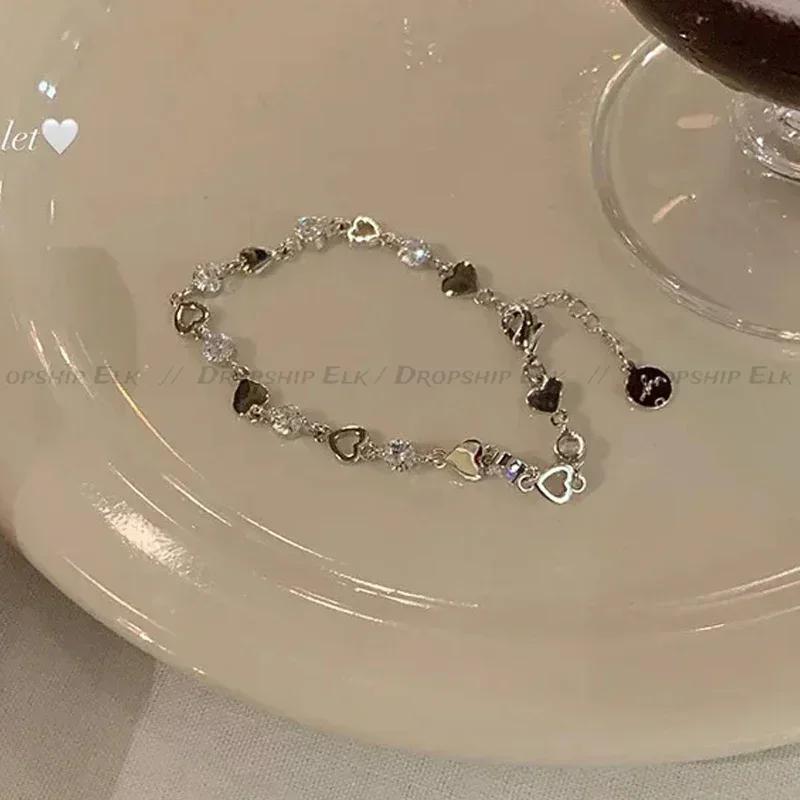 Y2K Zircon Korean Bracelets Women Hollow Out Y2K Butterfly Chain Bracelet Ins Heart Sterling Silver Sweet Girls Jewelry Gifts