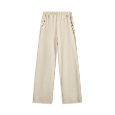 Li Ning Sports Lifestyle Series Effen Kleur Mid Waist Ademend Veelzijdig Rechte Pijp Casual Broek Dames bottoms Kustgrijs AKLV200-2