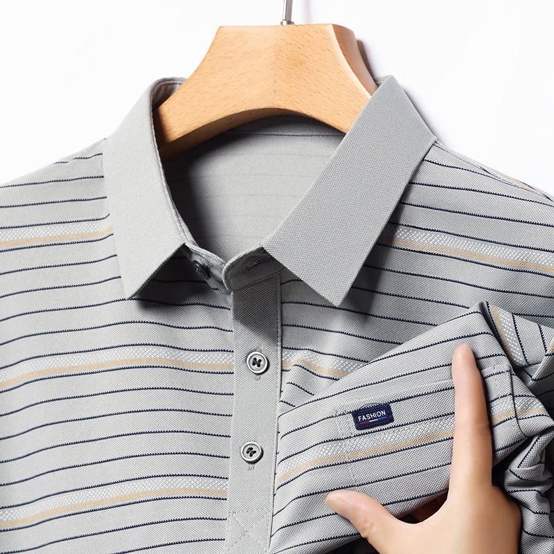 Striped Long-Sleeved Shirt Spring and Autumn Middle-Aged Men's T-shirt Loose Casual Dad Wear T-shirt Undershirt Top