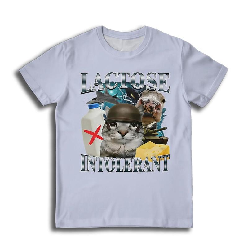 Lactose Intolerant Funny Cat Meme Graphic T Shirts For Unisex Fashion Summer Streetwear 3D Printed Tshirts Casual Harajuku Tees