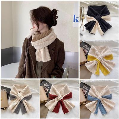 Mixed Color Cross Scarf Knitting Neck Warmer Elegant Shawl Wrap