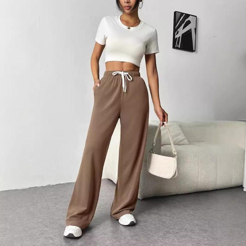 Women's Drawstring Waist Wide Leg Sweatpants Casual Trousers