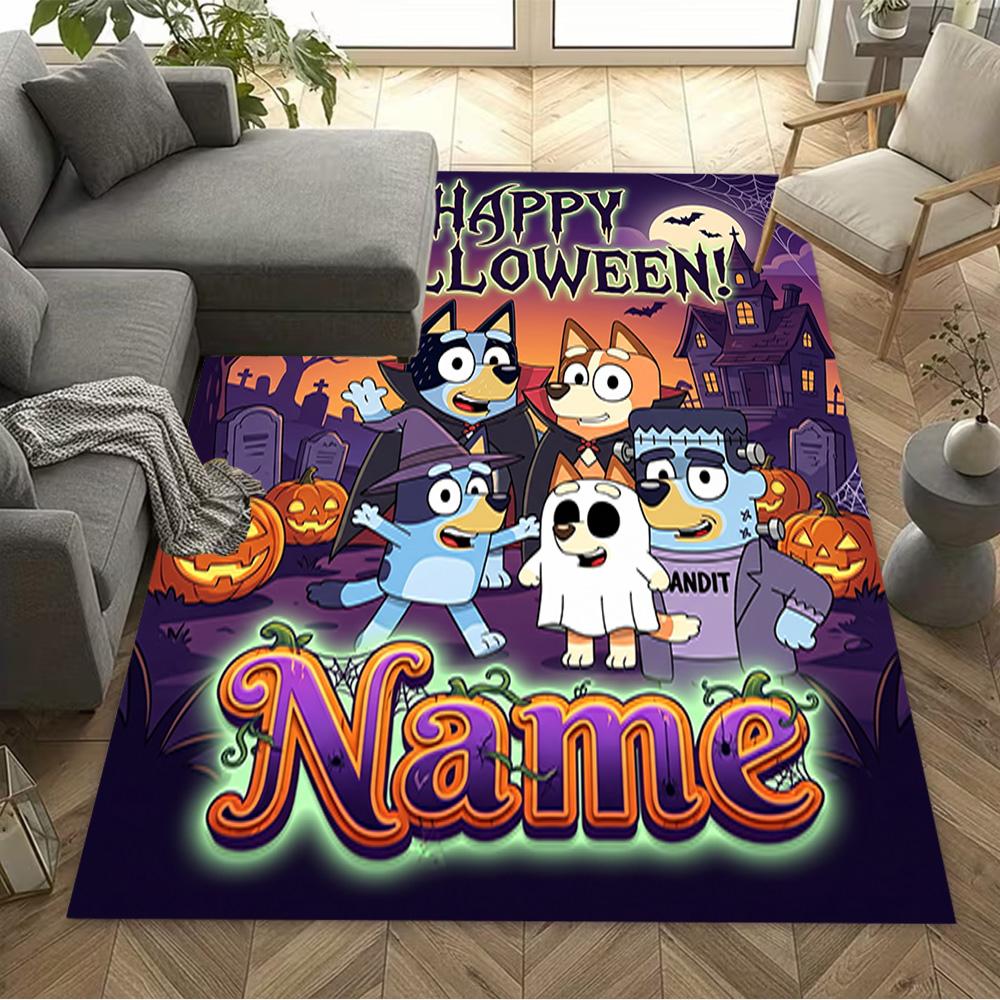 Halloween Bluey Family Personalized Text Area Rug Design for Entryway Dining Room Living Rooms Decorate Room Antislip Carpet Decorate Offices