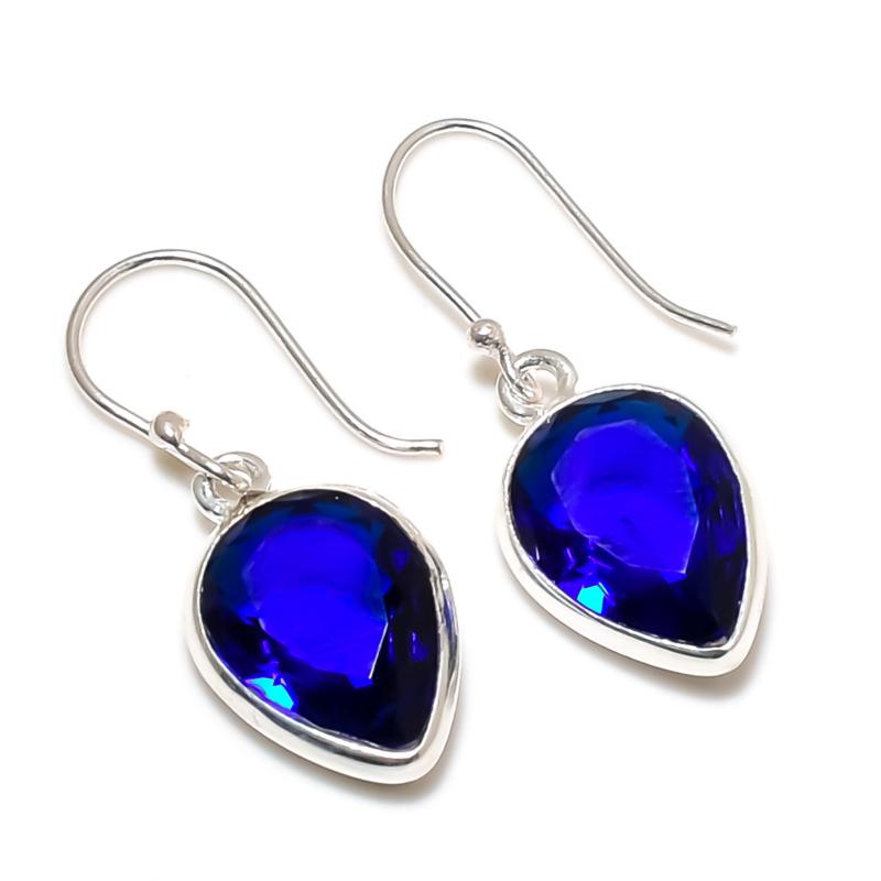 Naturaal Blue Sapphire Gemstone Earrings, 925 Sterling Silver Earring, Handmade Boho Silver Jewelry Dangle Earrings, Mother's Day Gift