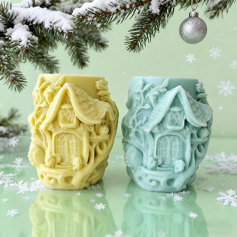 Forma Silikonowa na Świecę Reliefowa Kolumna Dom Forma DIY Pnącza Dom na Drzewie Ornament Gipsowy do Aromaterapii Forma Materiały do Wyrobu Świec z Wosku Sojowego