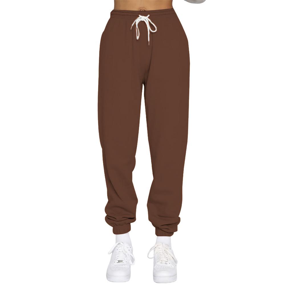 Pantalones de felpa para mujer, pantalones informales de invierno con cordón para mujer, Color sólido, pantalones elásticos deportivos de ocio, pantalones Haren