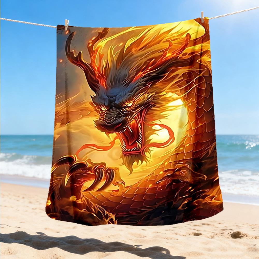 1pc Fire Dragon Art Print Throw Blanket Polyester Fiber, Lightweight Flannel, Soft & Warm, All Season Use for Outdoor, Camping Digital Print
