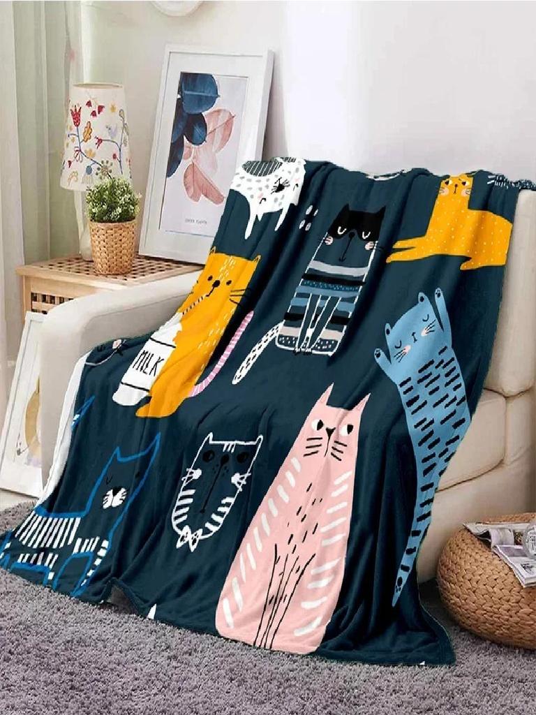 Cute Cartoon Cat Throw Blanket Ultra Soft for Sofa Travel Yoga Picnic Portable Cozy Tin Blankets