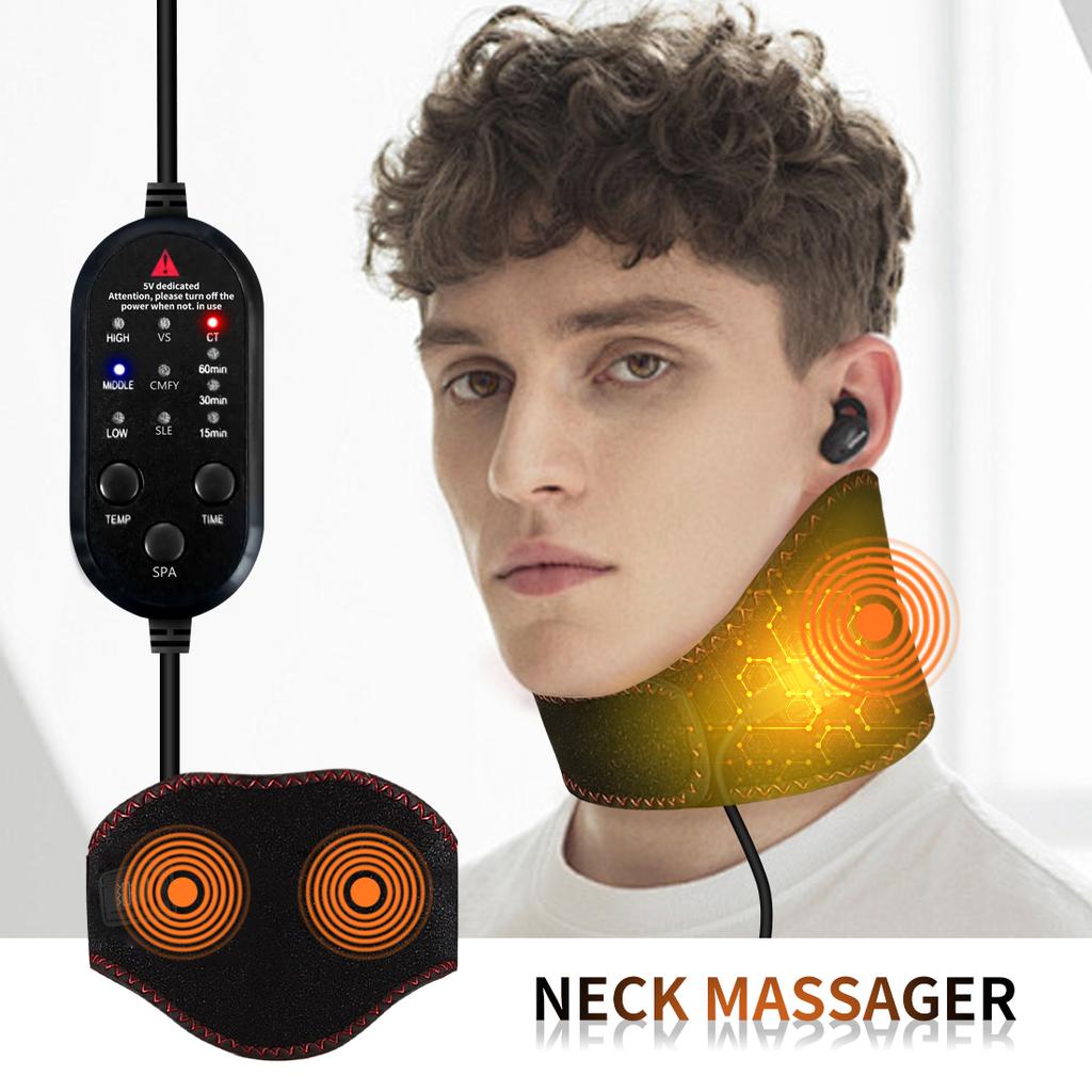 Portable Neck Massager with Rapid Heating 3 Speed Vibration Shiatsu for Cervical Pain Relief USB Powered for Office Driving