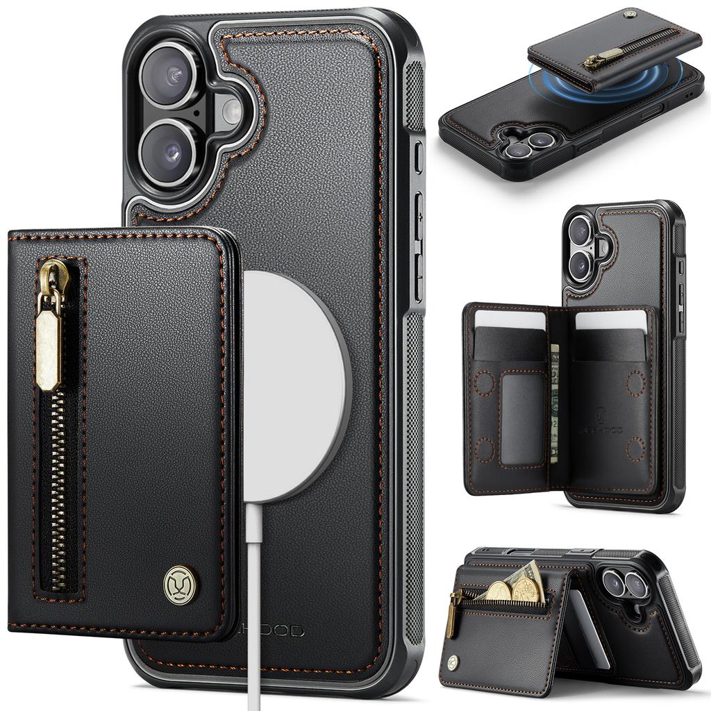 2 In 1 Detachable Magnetic Zipper Leather Cards Solt Wallet Case For iPhone 17 Pro Max 16 Plus 15 14 13 12 11 Phone Bag Cover