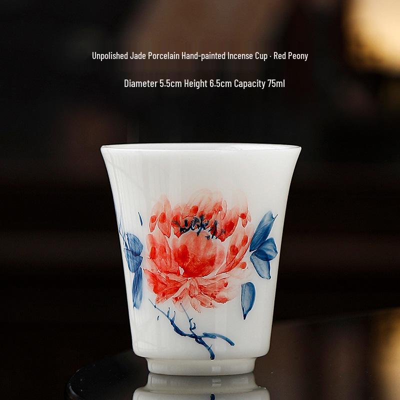 Hand-Painted Raw Jade Porcelain Tea Cup - Underglaze Blue and White Kung Fu Single Cup