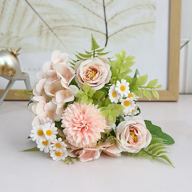 Multicolor Mixed Flower, Beautiful Pink Artificial Flower, Hydrangea Dandelion Silk, Fake Bouquet, Home Wedding Decoration, 1Pc