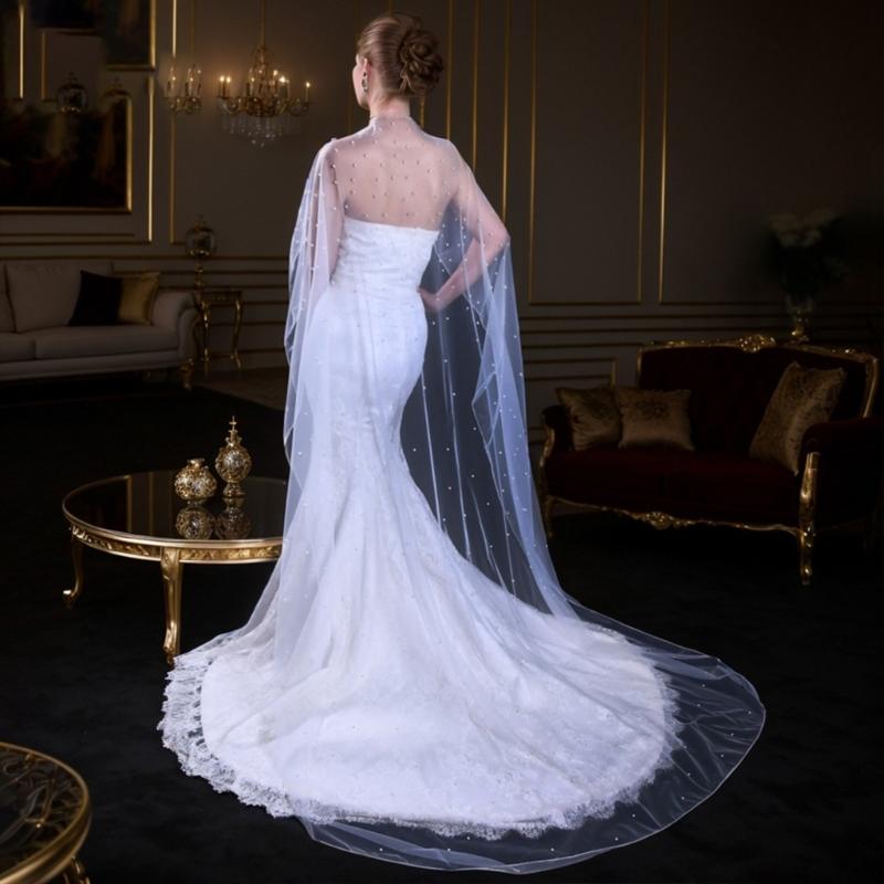 Adjustable False Sleeve Bridal Stole Elastic Mesh Wedding Accessory Pearls Embellishments Formal Wear