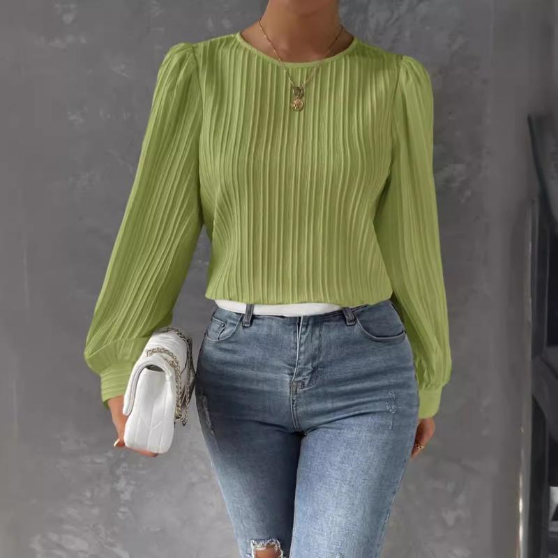 New Spring Round Neck Long Sleeve Loose Blouse Women Solid Color Office Shirt Ladies Casual Simple Tops Female Solid Color  Fashion Elegant Clothing