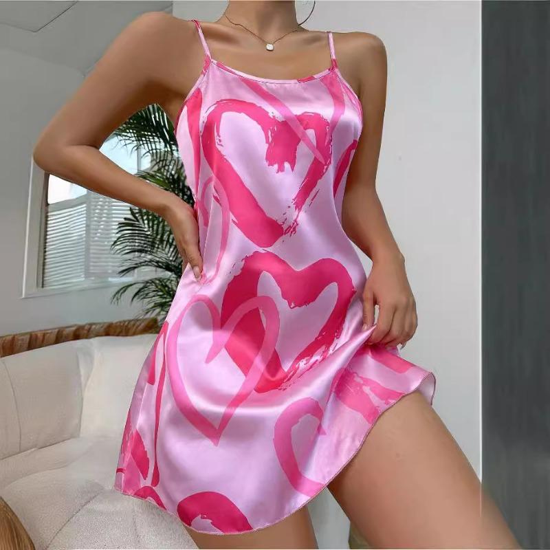 Women's Summer Sexy Backless Love Home Dress Short Slip Dress