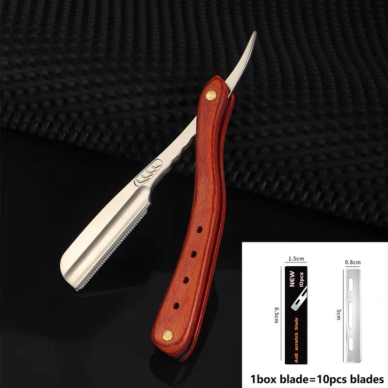 1 buc Aparat de ras manual profesional cu lamă dreaptă, cu muchie dreaptă, din oțel inoxidabil, ascuțit, pentru frizerie, pliabil, pentru ras, tăietor de barbă cu lamă