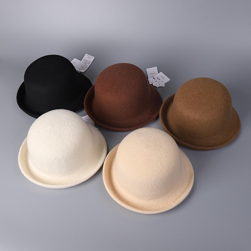 Japanese-style Rolled Edge Elegant Versatile Australian Wool Bucket Hat for Women 2025 Winter New Simple Wool Fisherman Hat