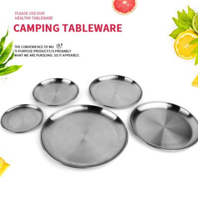 Camping Edelstahl Geschirr Speiseteller Lebensmittelbehälter Halter Schale Runder Tablett Messbecher Outdoor Kochzubehör