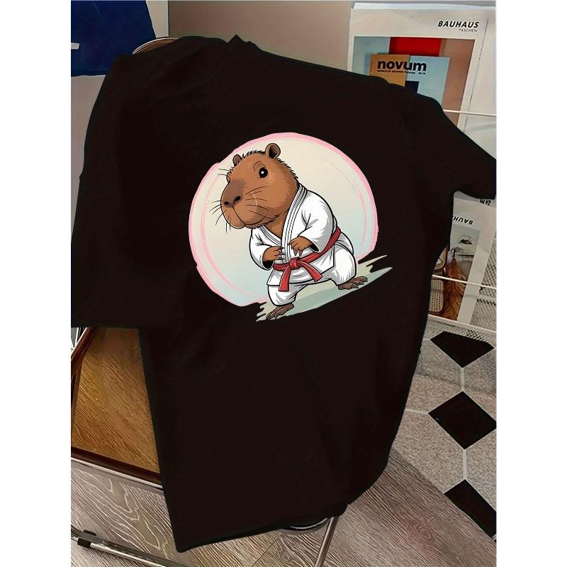 

European sizes Children Cappuccino Mouse in Karate Uniform T-Shirt Cute Animal Graphic Casual Short Sleeve Trendy Fashion Unisex 98cm чёрный