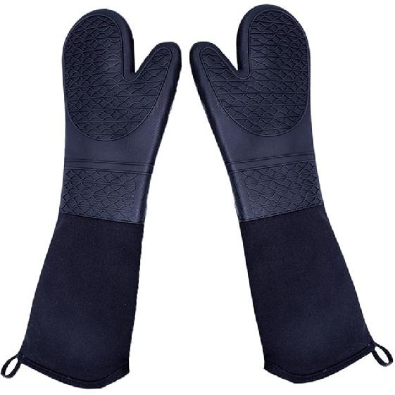 Extra Long Silicone Oven Mitts Heavy Duty Commercial Grade Oven Mitts Heat Resistant BBQ Gloves with Quilted Cotton Lining 2 Pack
