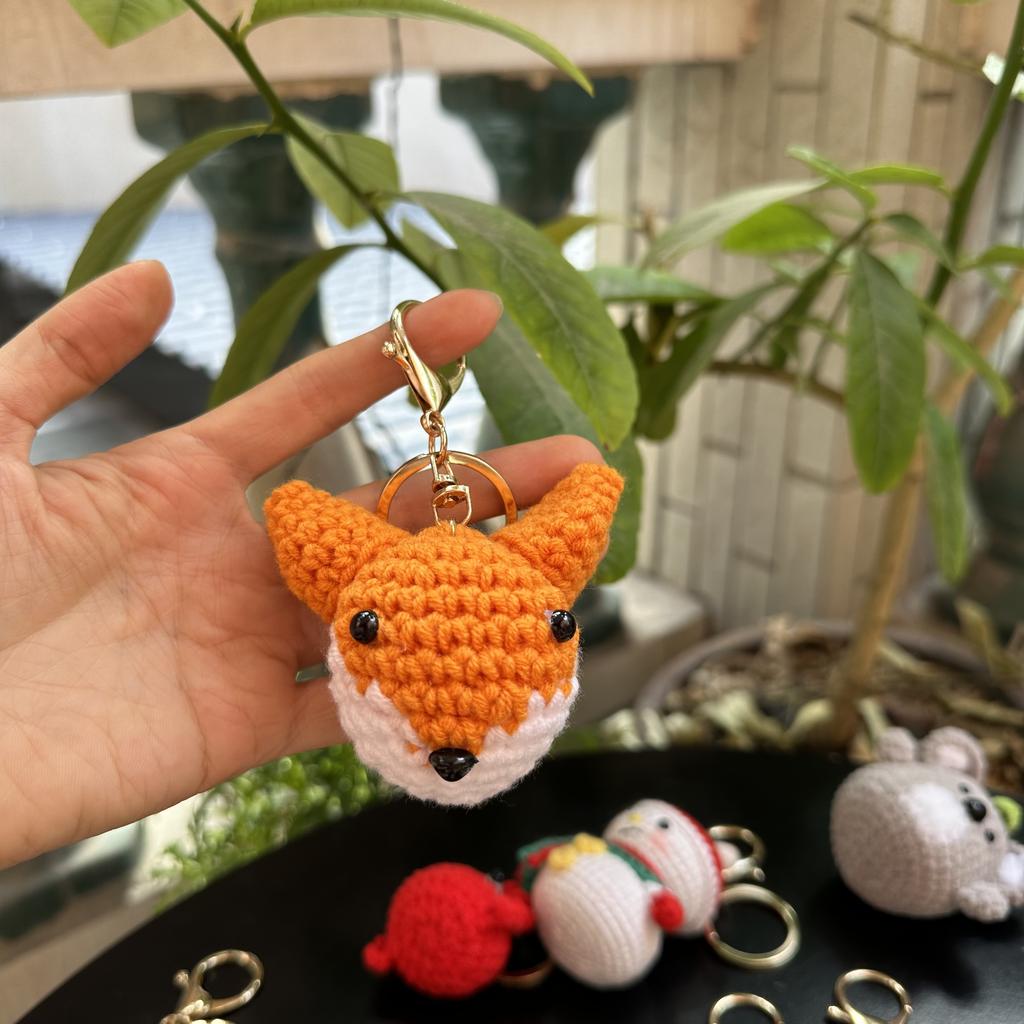 Handmade wool crocheted cartoon sunny day doll dog pig sheep chicken fox rabbit animal diy doll head key chain bag decoration