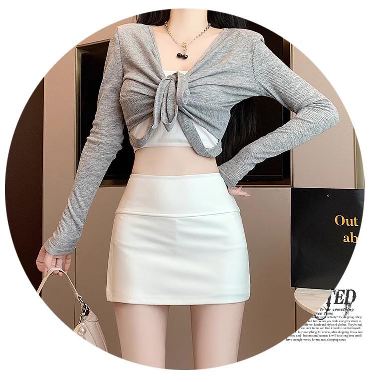 High-Waisted A-Line Short Skirt - Women's Spring Fashion with Anti-Exposure Style and Patchwork Design