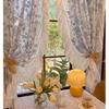 Korean Rufffle Embroidery Curtains Road Pocket Shade Curtain Floral for Kitchen Bedroom Living Room Bay Window Cabinet Curtain