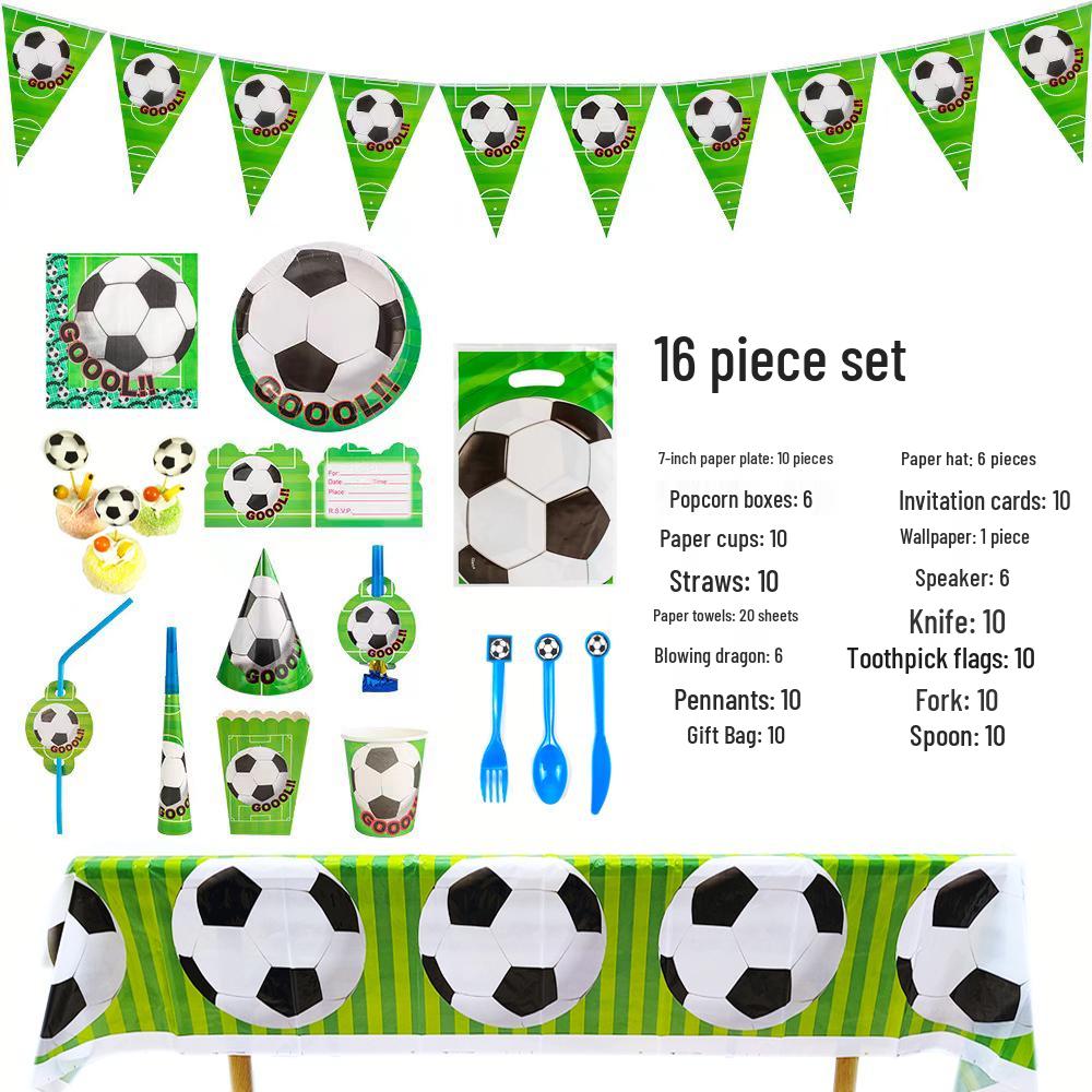 Football Birthday Party Decor Set: Plates, Cups, Tablecloth, Cutlery, Backdrop, Banner & Balloons.