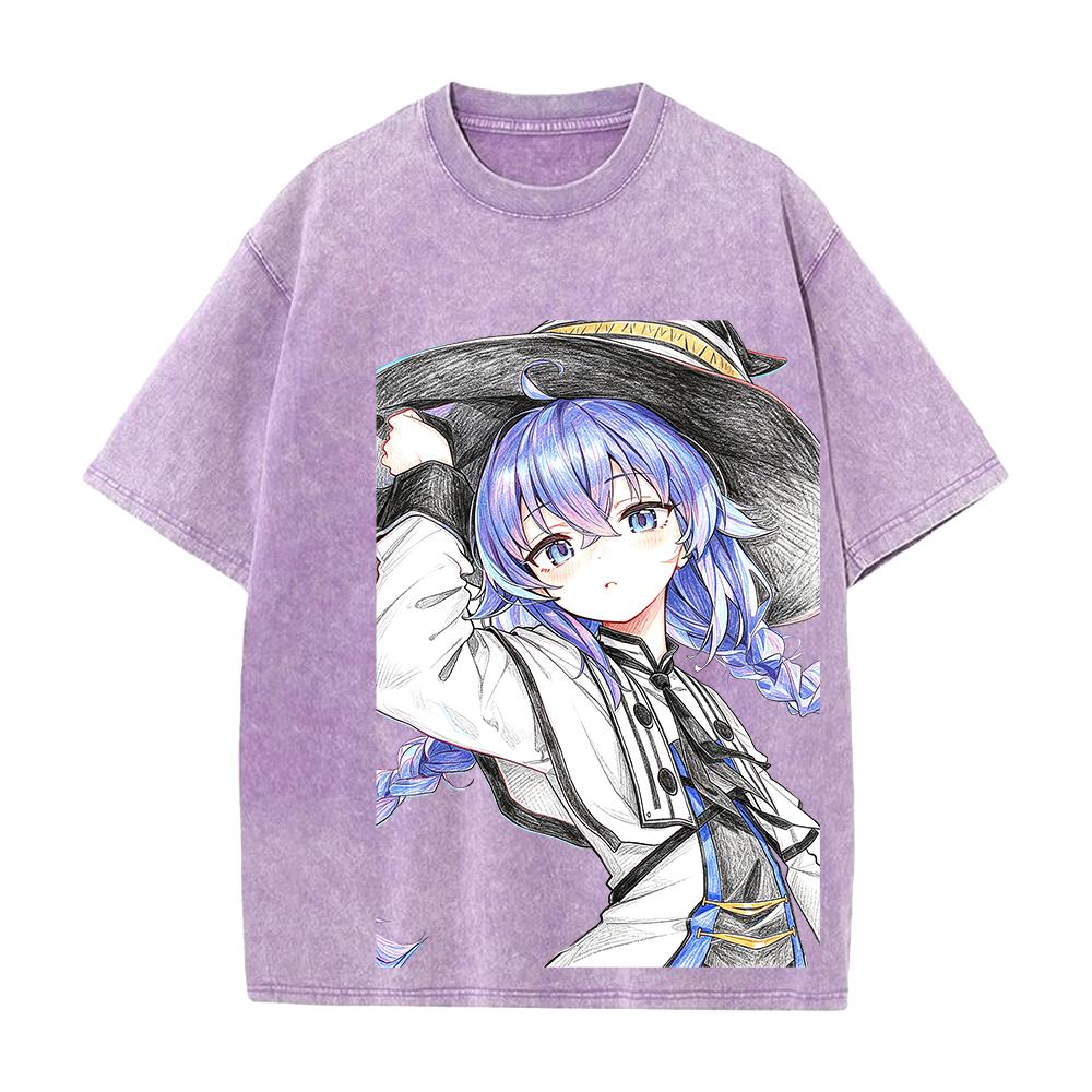 Mushoku Tensei Roxy Printed Tee Women Short Sleeve Clothing Washed Cotton T-shirt Vintage Casual T Shirt Loose Streetwear