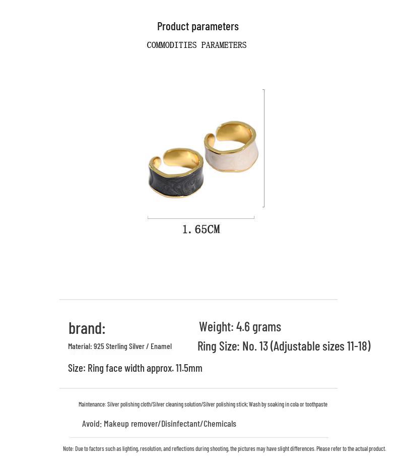 Korean New Wave Elegant Enamel Adjustable Ring - Retro Palace Style Hip Hop Index Finger Ring for Women