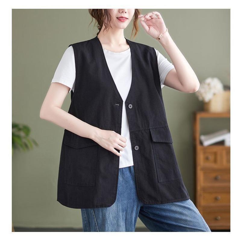 Women's New Spring and Summer Cotton Vest Loose Thin Casual Vest Sleeveless Jacket