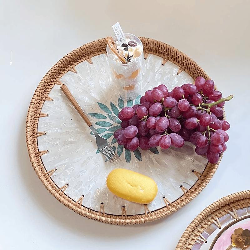 ZISIZ Decorative Rattan Shell Tray Set
