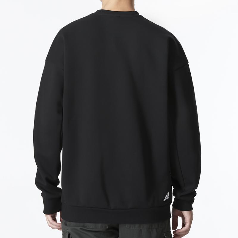 Adidas Crew Neck Pullover Sweater with Letter Logo for Sports and Casual Wear Men Tops Black HM5152
