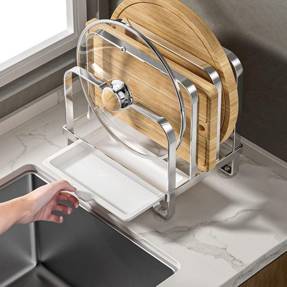 Rustproof Cutting Board Holder Moisture-proof Chopping Board Rack Pot Lid Storage Rack  Counter Top