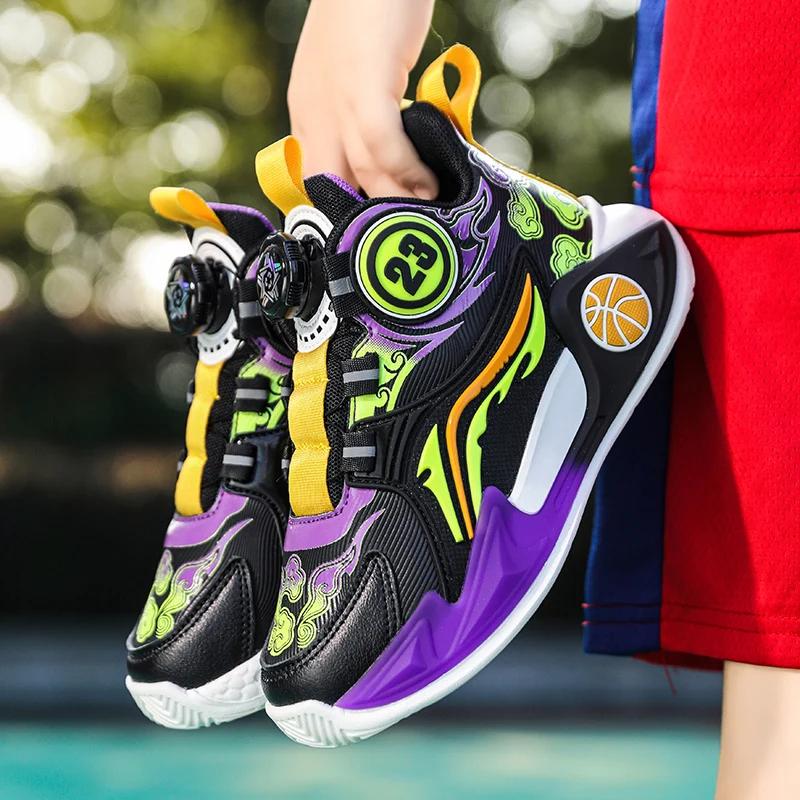 

New waterproof leather rotating buckle children s sports basketball shoes for autumn and winter 40 фиолетовый