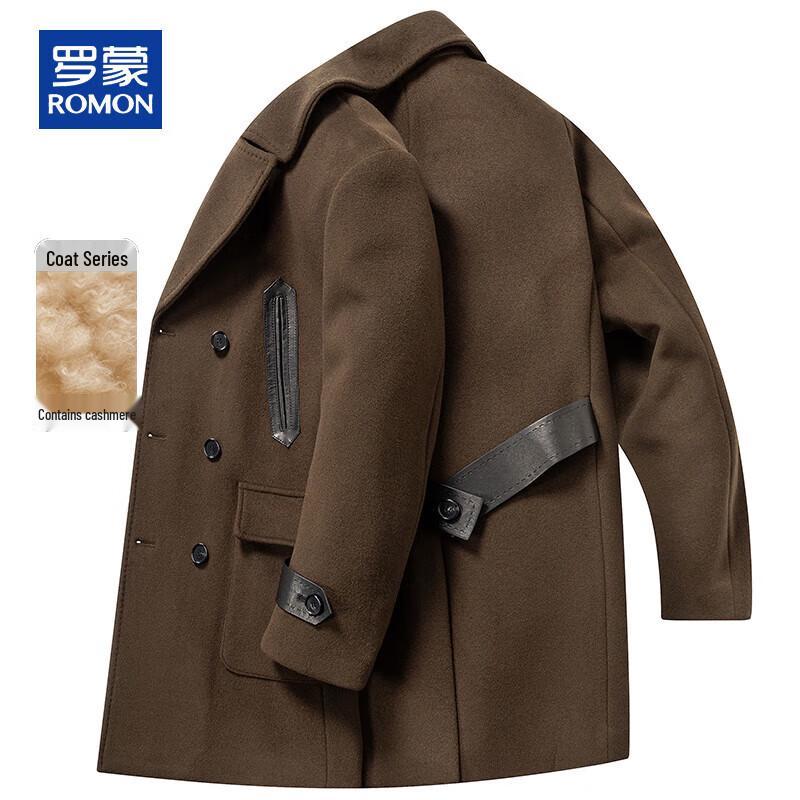 ROMON Men's Luxury Thickened Wool & Cashmere Blend Mid-Length Overcoat